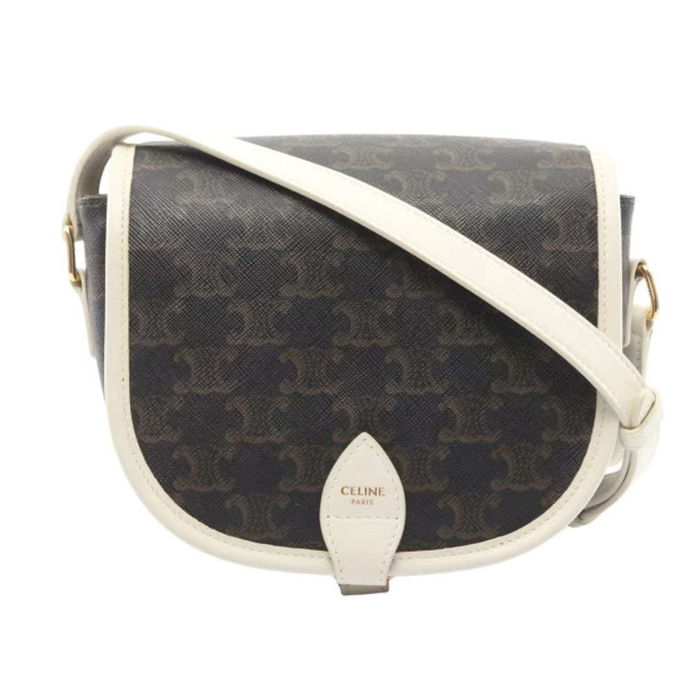 Celine Folco Bag Triomphe Shoulder Canvas Leather Black Brown White